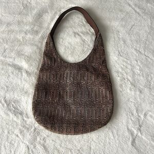 J Jill Hobo Shoulder Hand Bag Brown Pebbled Leather Boho Top Stitch Purse